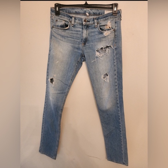 Rag & Bone Jeans Womens 27 Blue Denim Distressed The Dre Slim Fit Low Rise Pants - Picture 1 of 4